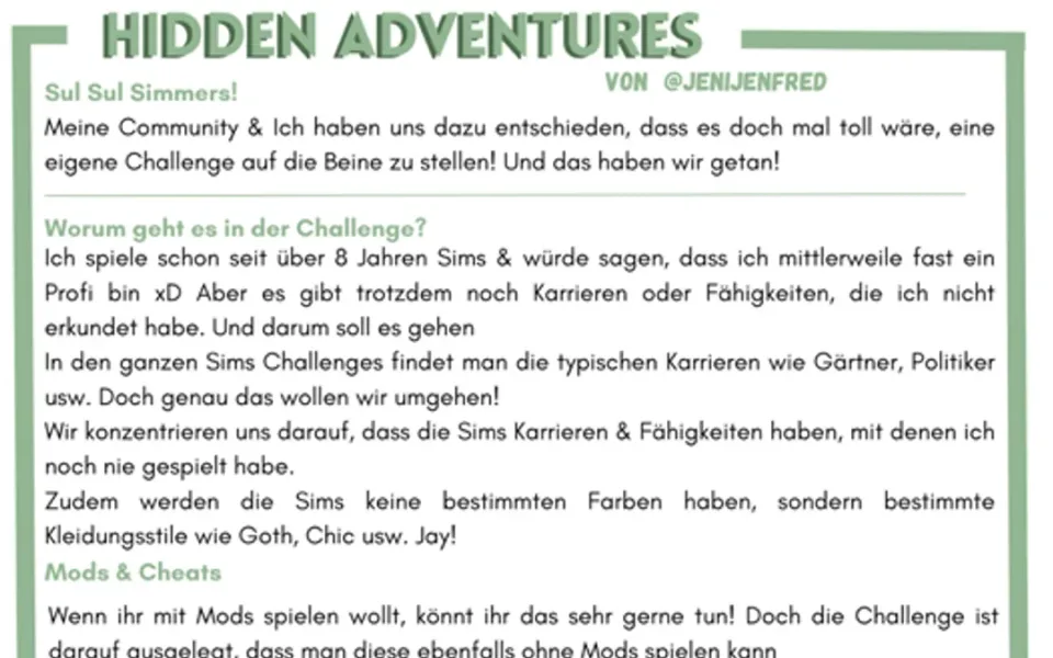 Titelgrafik der Sims 4 Legacy Challenge Hidden Adventure
