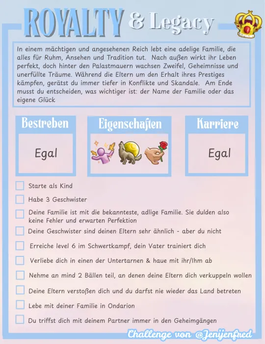 Vollständige Regeln der Royalty & Legacy Challenge