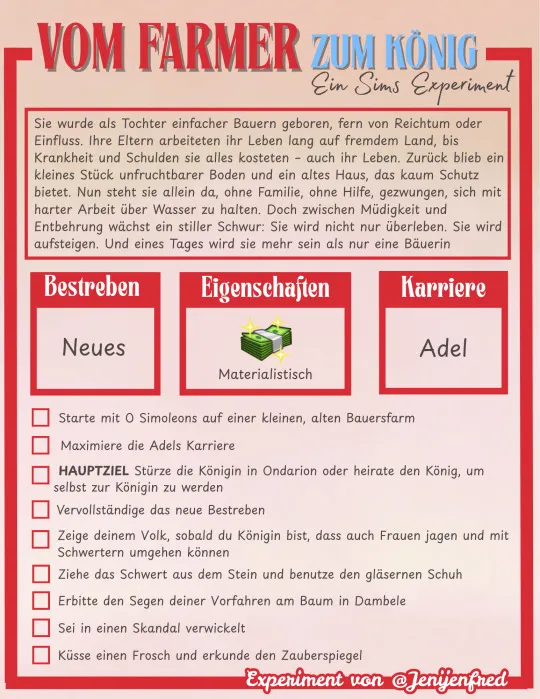 Vollständige Regeln der Challenge Vom Farmer zum König