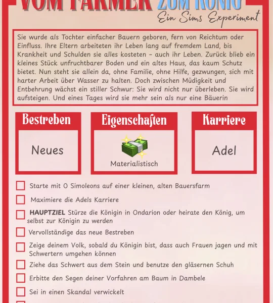Regelübersicht der Challenge Vom Farmer zum König